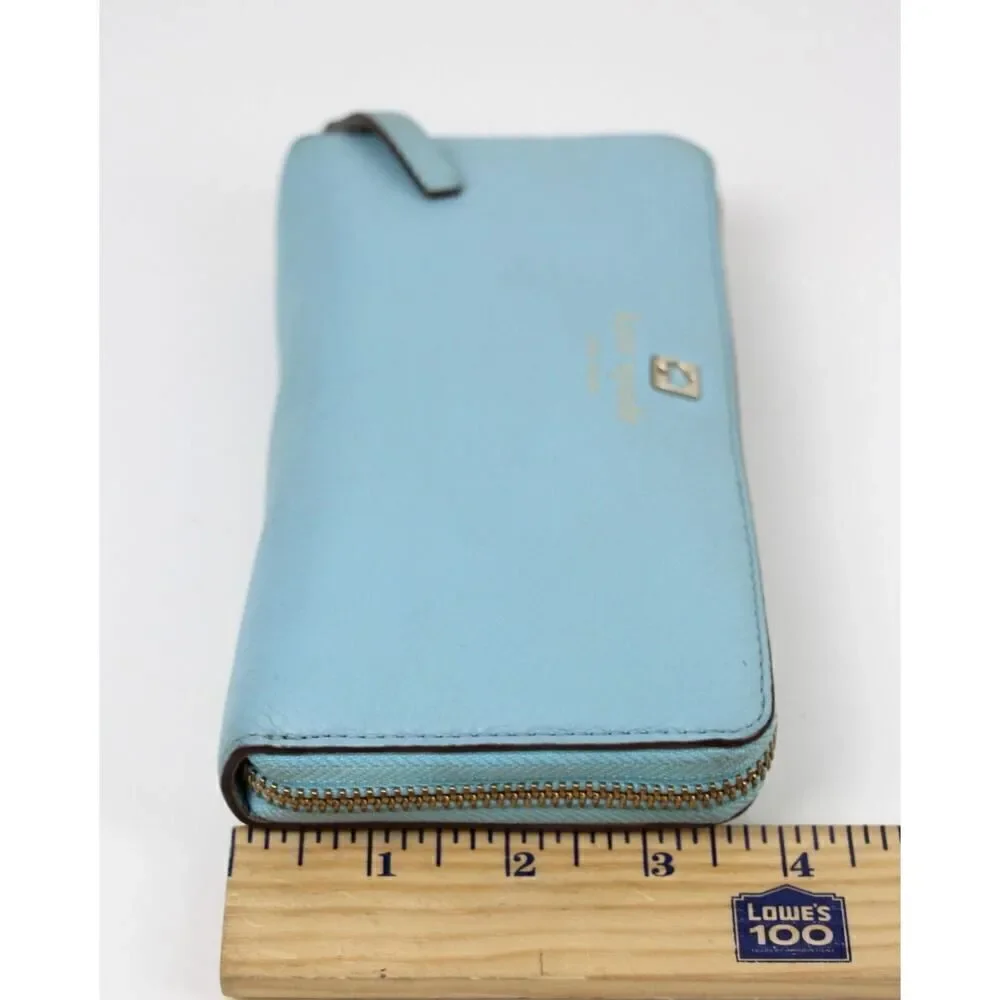 kate spade new york BLUE GENUINE LEATHER LOGO ZIP AROUND CARD WALLET CLUTCH